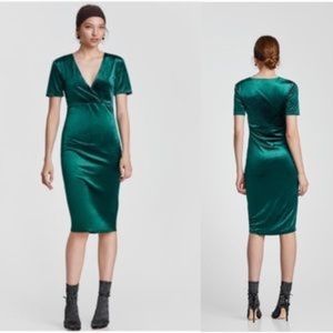 Zara Green Velvet Midi Dress in Emerald